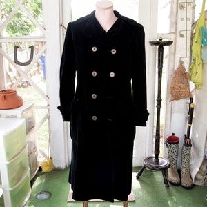 Black Maxi Coat Vintage Velvet Double Bre…